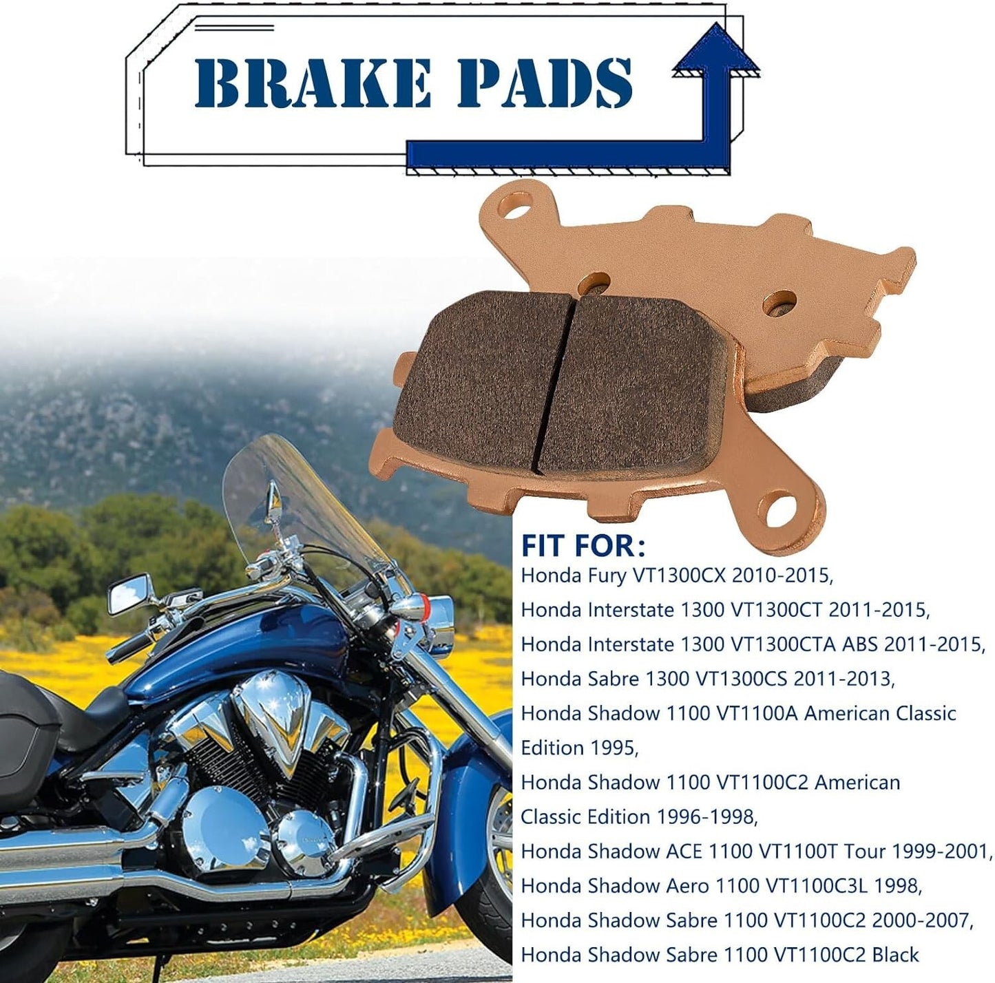 VTX 1300 Brake Pad for Honda VT1100C2 VT1100 C2 Shadow 1100 ACE Sabre 1995-2007
