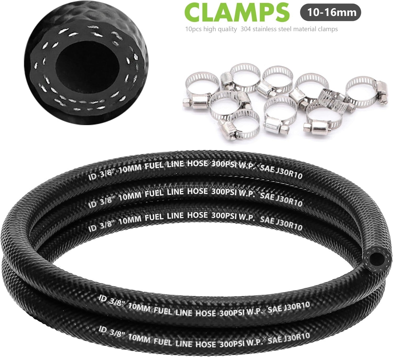 3/8 inch fuel line hose push-lock NBR rubber 300PSI suitable for engines, gas, and petroleum.