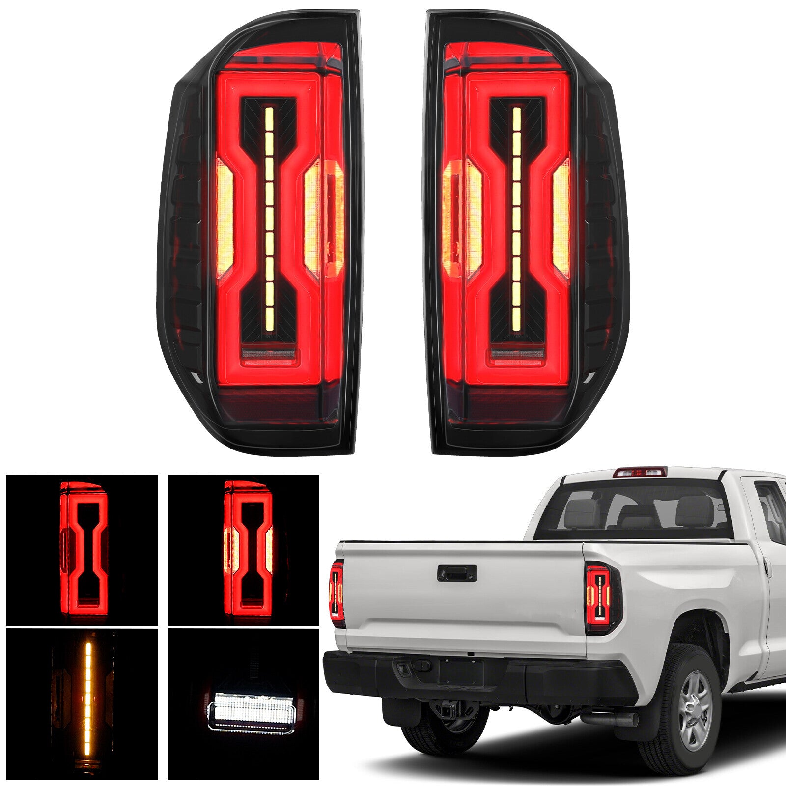pair of LED taillights, turn signals, and rear brake lights are compatible with 2014-2021 for Toyota Tundra models.