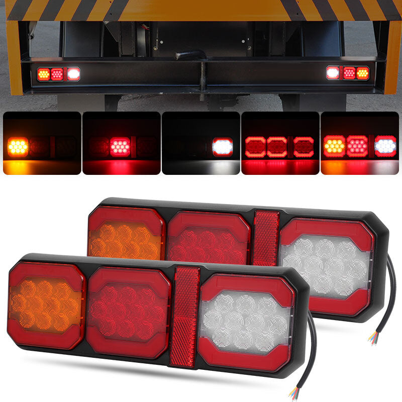 2x Amber/Red/Wthie LED Rear Brake Stop Turn Signal Tail Light DRL Trailer Truck