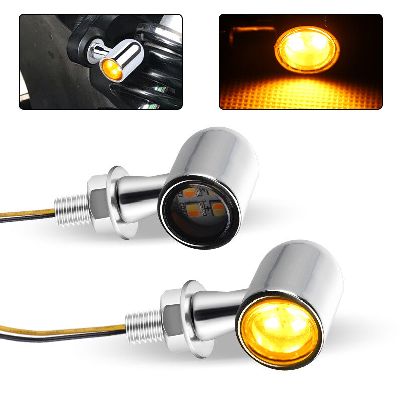 2X Chrome LED Motorcycle Turn Signal Indicator Blinker Light Universal for Mini Lamp