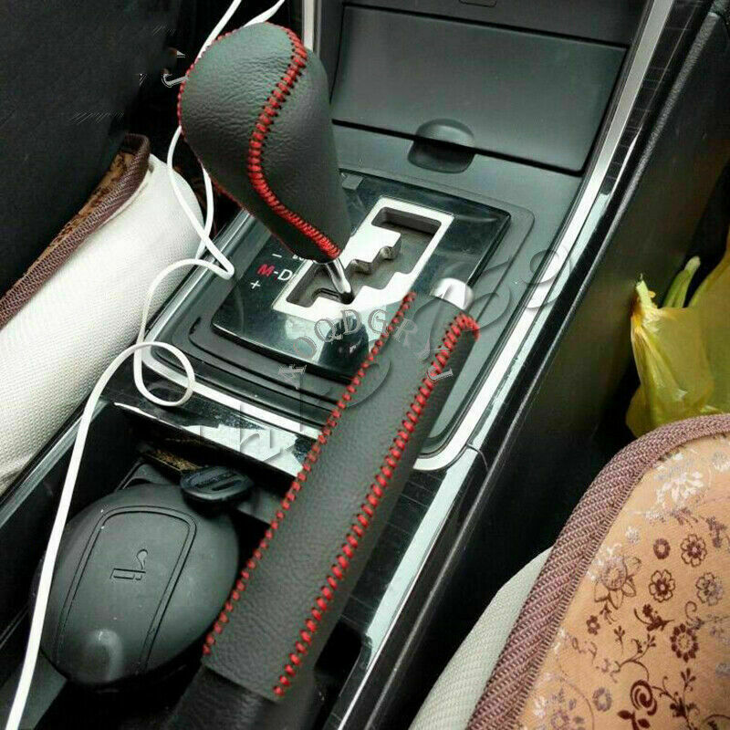2P for Honda Accord Sedan 2008-2012 PU Black Gear Shift Knob Handbrake Cap Trim