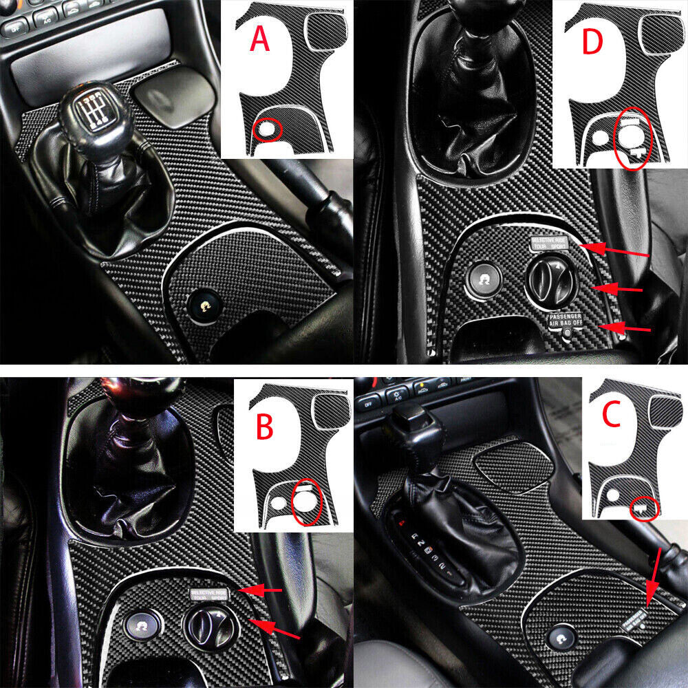 Red Carbon Fiber Console Gear Shift Panel Trim for Chevrolet for Corvette C5 1998-04