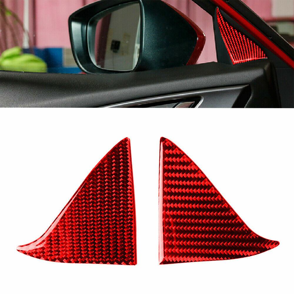 Two-piece set of red carbon fiber front door window trim for Mazda 3 Axela 2017-2018