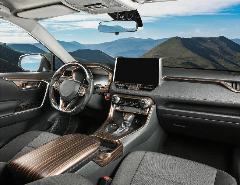 Brown Wood Grain ABS Dashboard Panel Frame Cover Trim for Toyota RAV4 2019-23