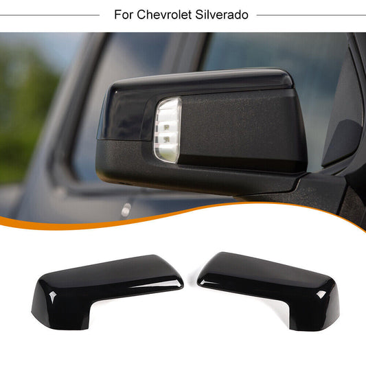 2x Top Half Mirror Cover Glossy Black For 19-23 for Chevy Silverado/ for GMC for Sierra JY