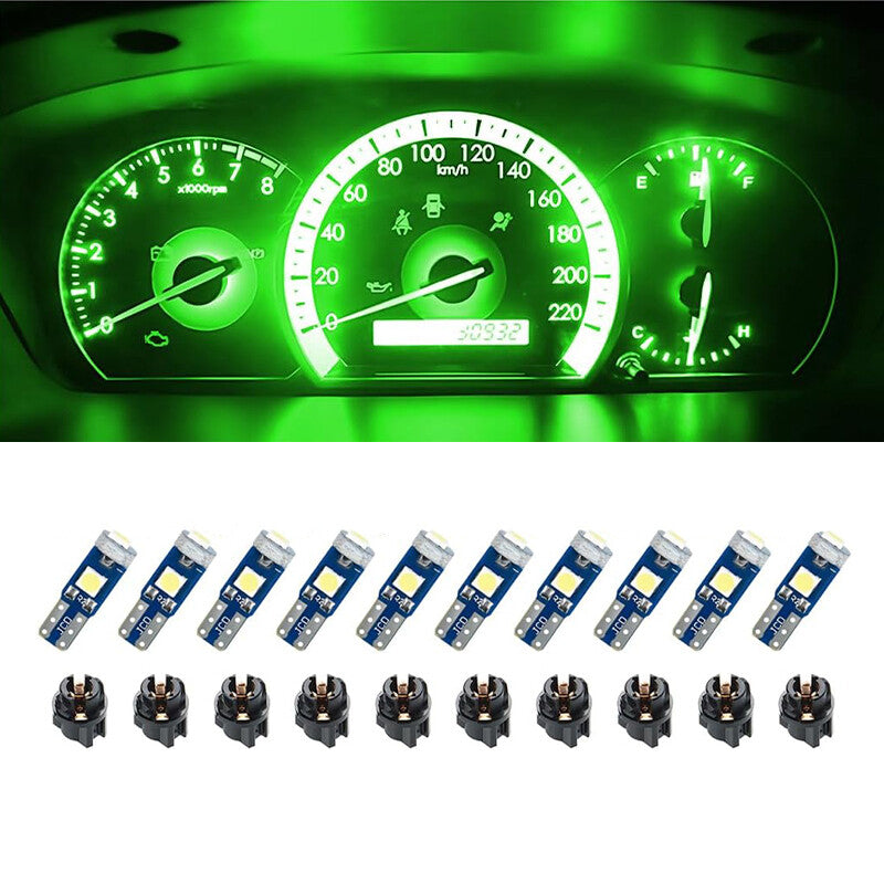 10Pcs T5 3030-3SMD Car Dashboard LED Lights Green Light High Light Bulb