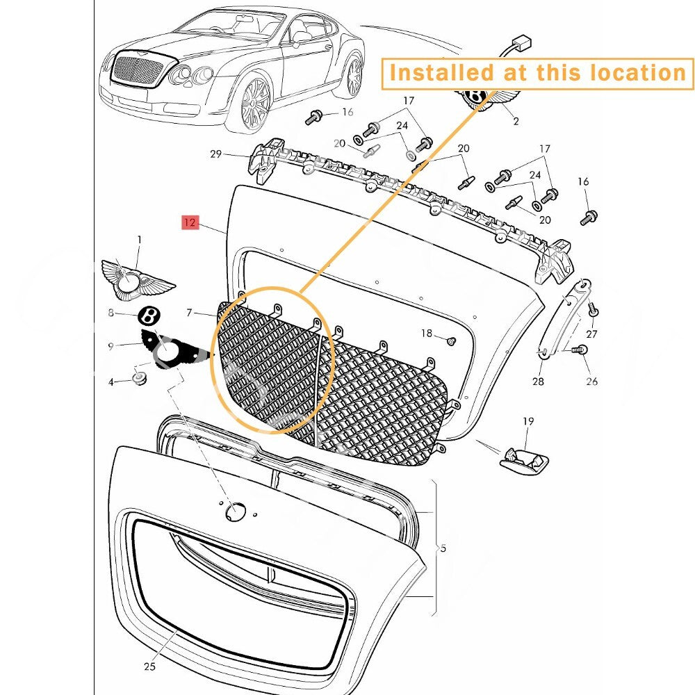 for Bentley 2009 - 2012 Flying Spur, right front radiator grille. Equipment Manufacturer: 3W0853684