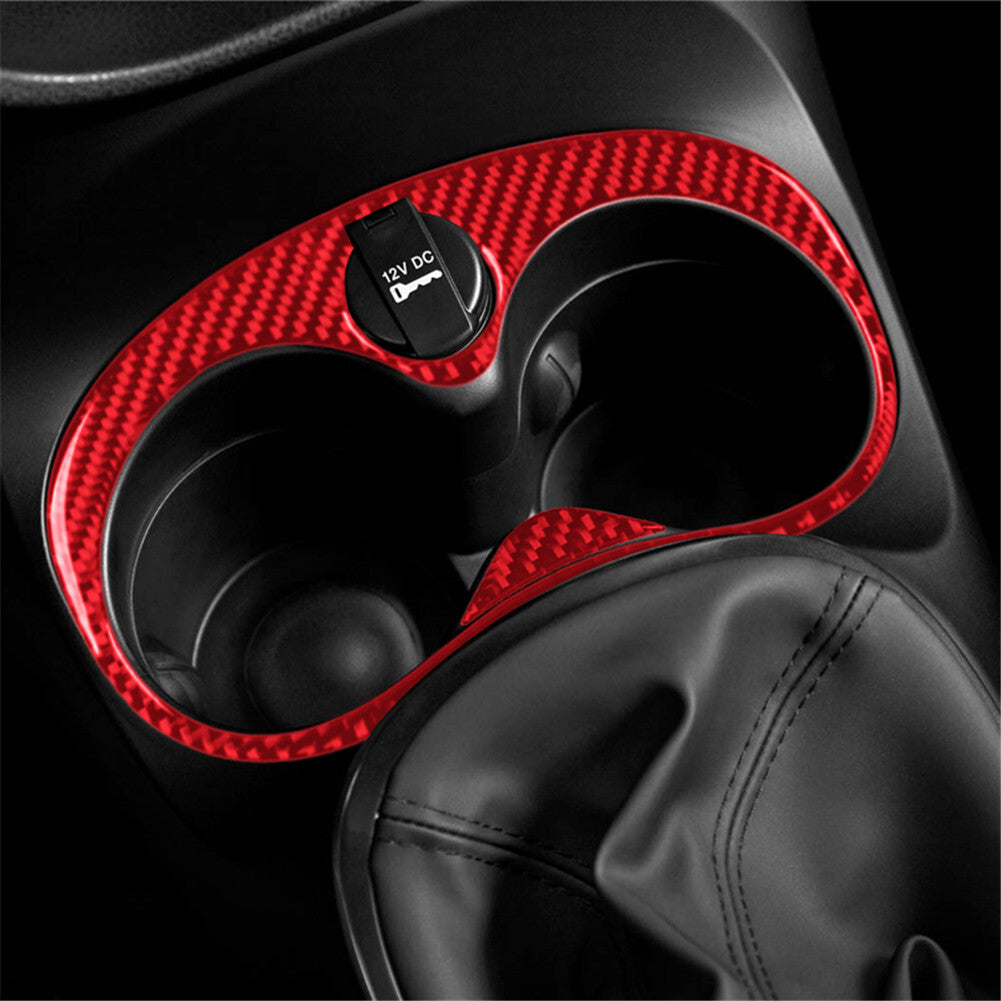 Red Carbon Fiber Interior Floor Console Cup Holder Cover Trim for Fiat 500L