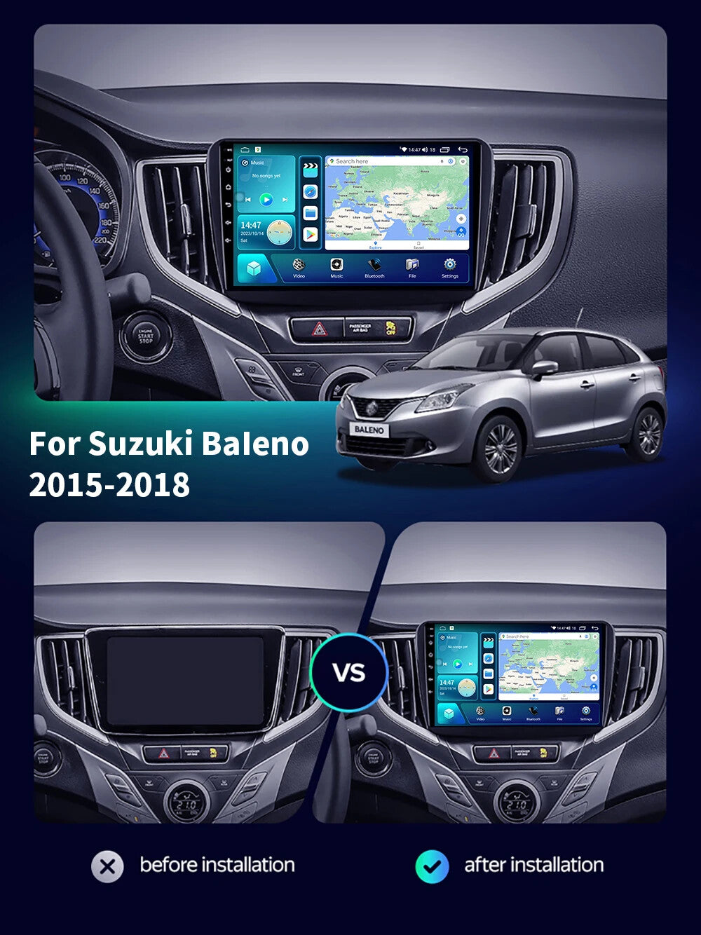 for Suzuki Baleno 2015-2018 Carplay Car Radio Stereo GPS Navi Multimedia Screen
