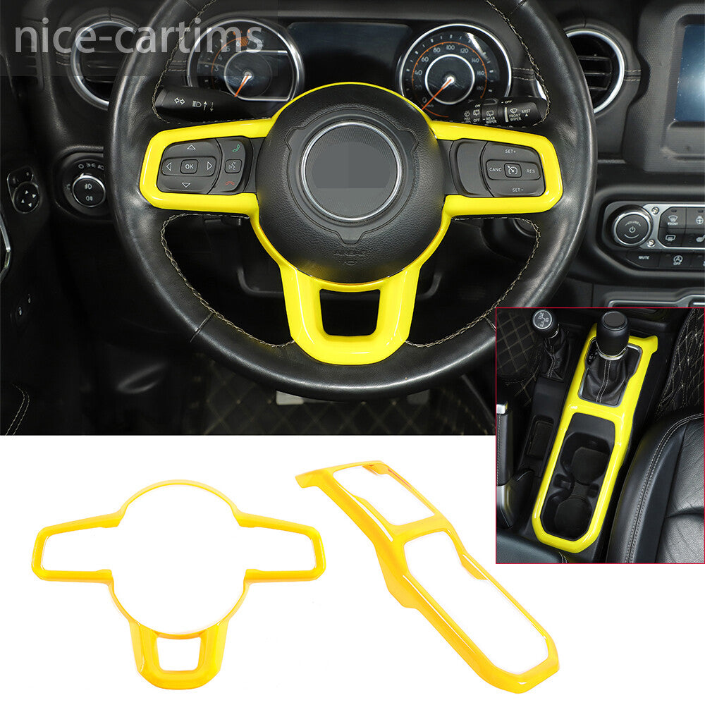 for Jeep for Wrangler JL JT 2018+ Cup Holder Gear Shift Steering Wheel Cover Yellow