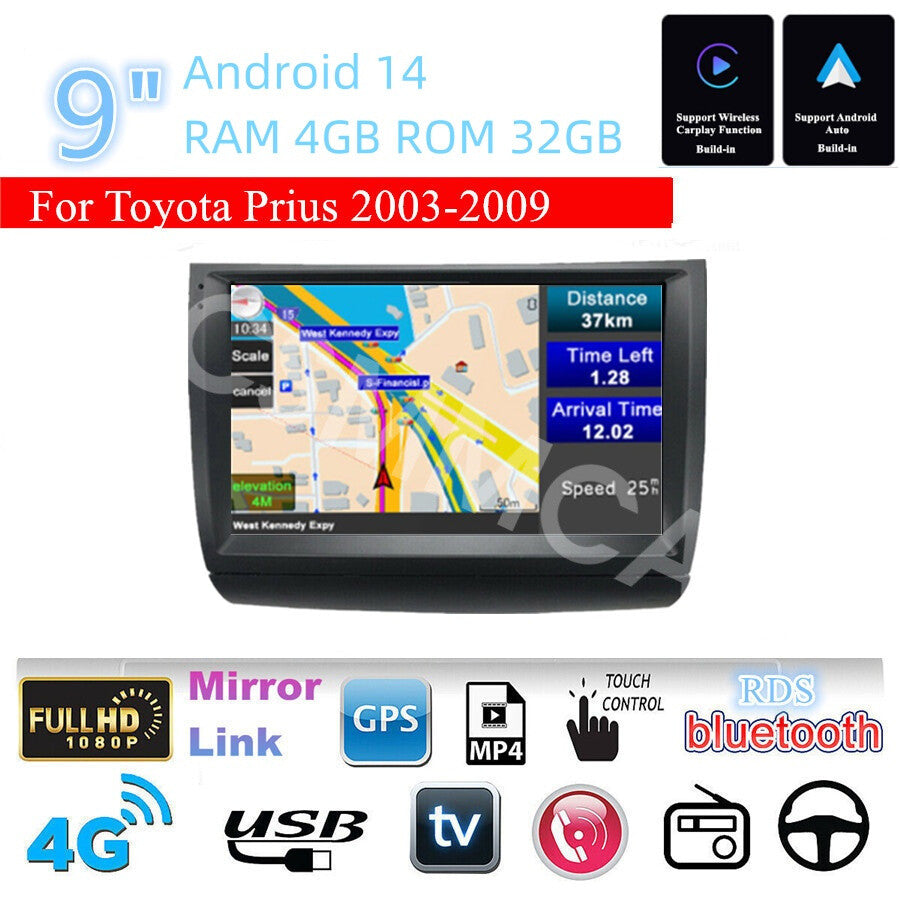 Android Navigation Touch Screen 9in Fit for Toyota Prius 2003-2009 Radio Stereo