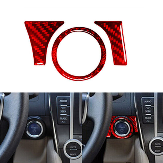 Red Carbon Fiber Engine Start Swich Button Trim Cover for Toyota for Camry 2012-14
