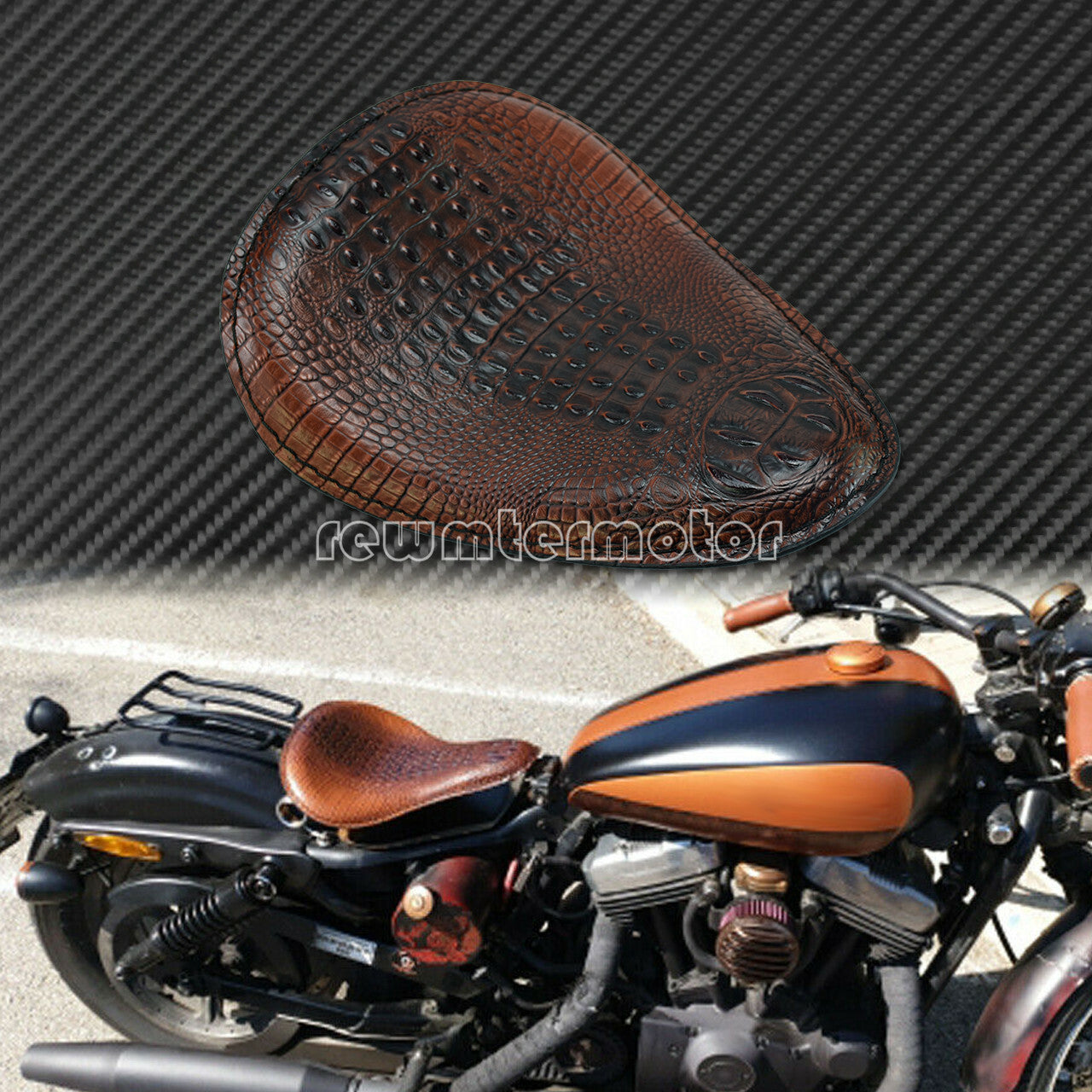 Brown Alligator Emboss Solo Driver for Seat Fit for Harley Chopper Bobber PU Leather