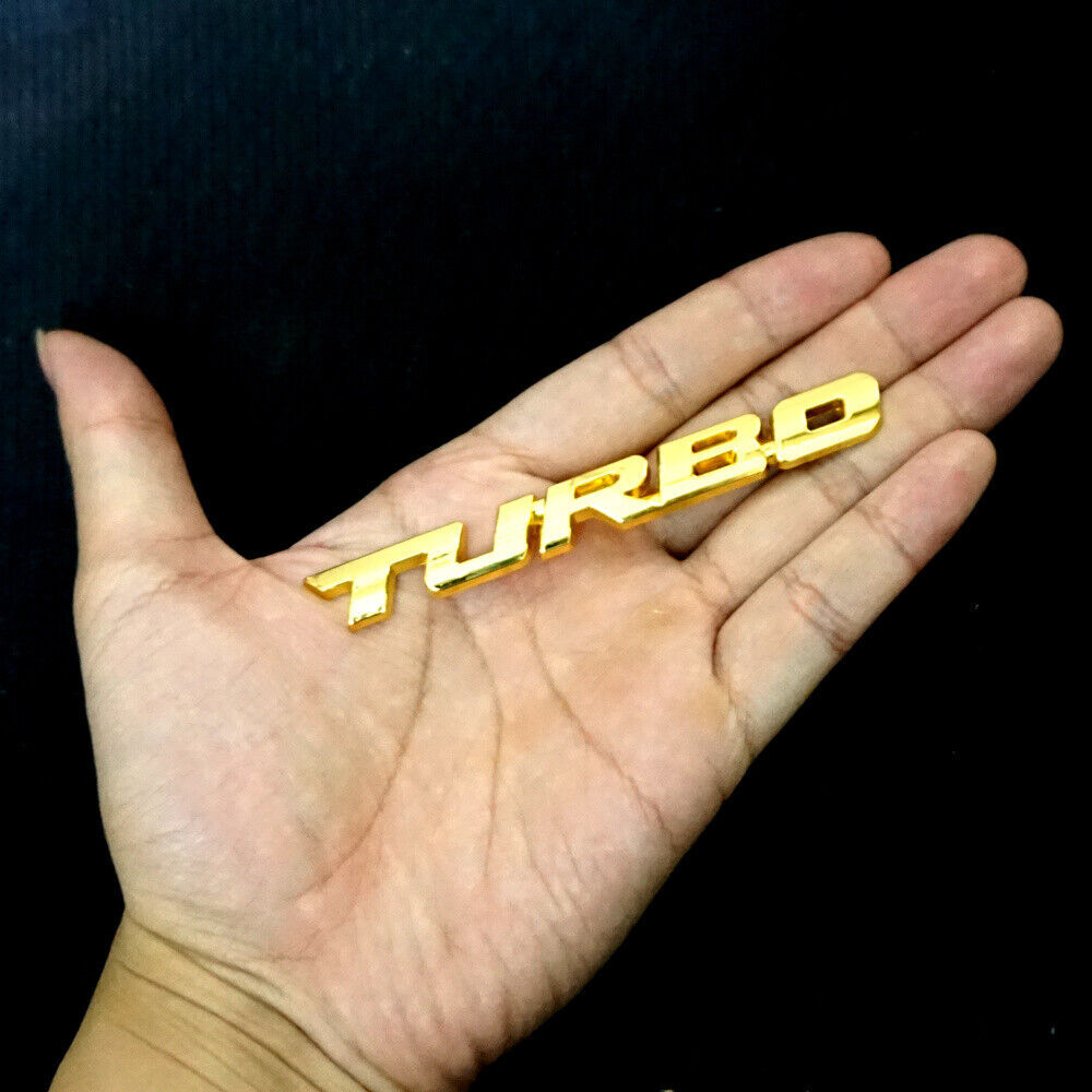 2x Golden TURBO Chrome Small Metal Badge Decal Emblem Sticker Luxury Premium AWD