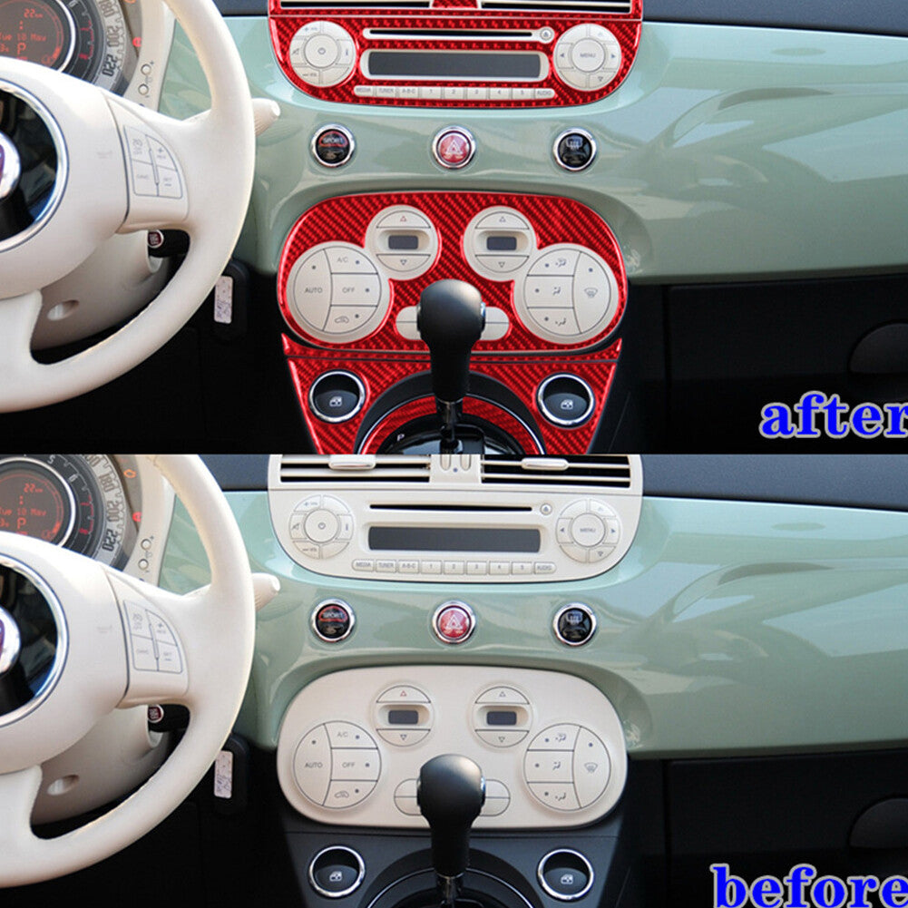 Red Carbon Fiber Digital Climate Center Console Trim Kit For 2012-2015 for Fiat 500
