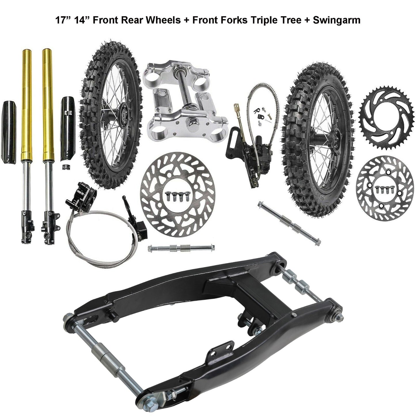Front Forks Shock Swing Arm + 70/100-17 90/100-14 17 14 Wheels Pit Dirt Bike