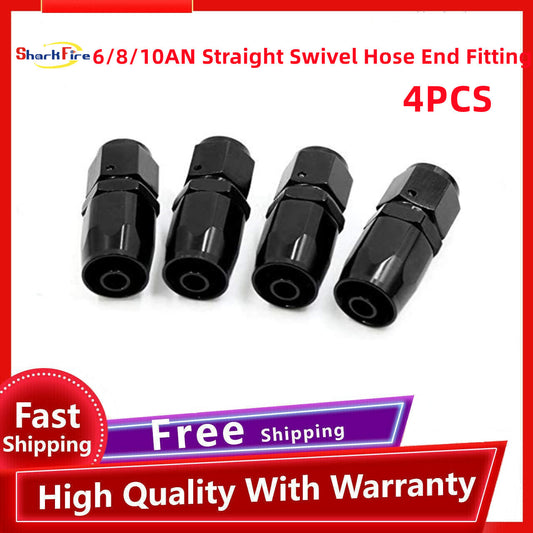 6AN 8AN 10AN Straight Rotary Hose End Fittings for Fuel Lines - Aluminum Black