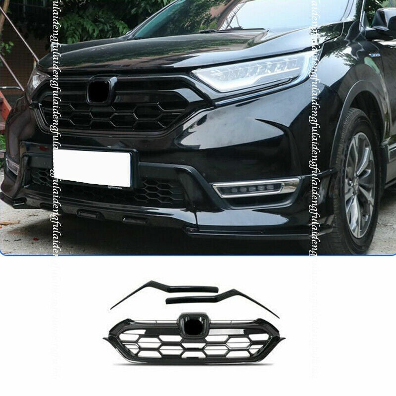 for Honda CR-V CRV 2017-22 Glossy Black Front Bumper Center Grille Mesh Trim 3X