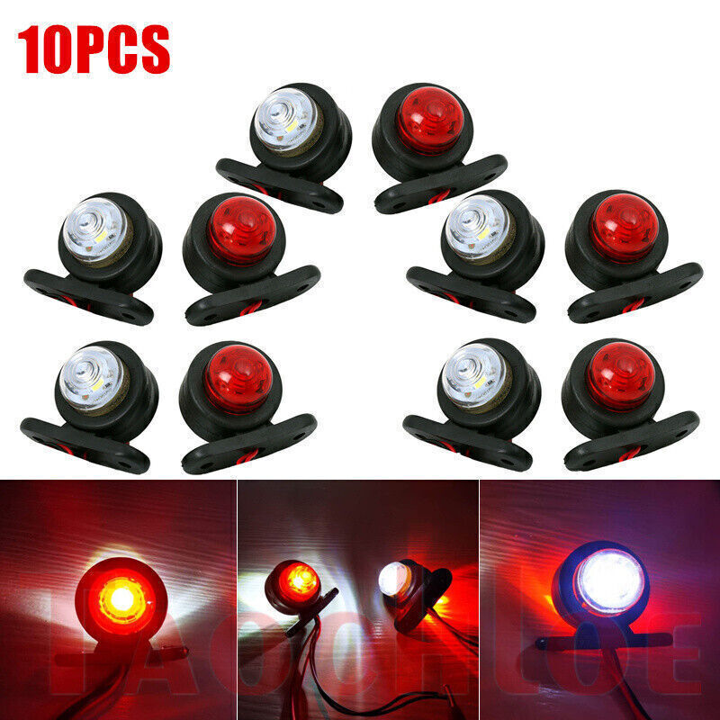 10pcs Red White 12-24V LED Side Marker Lights Car Truck Trailer Van Outline Lamp