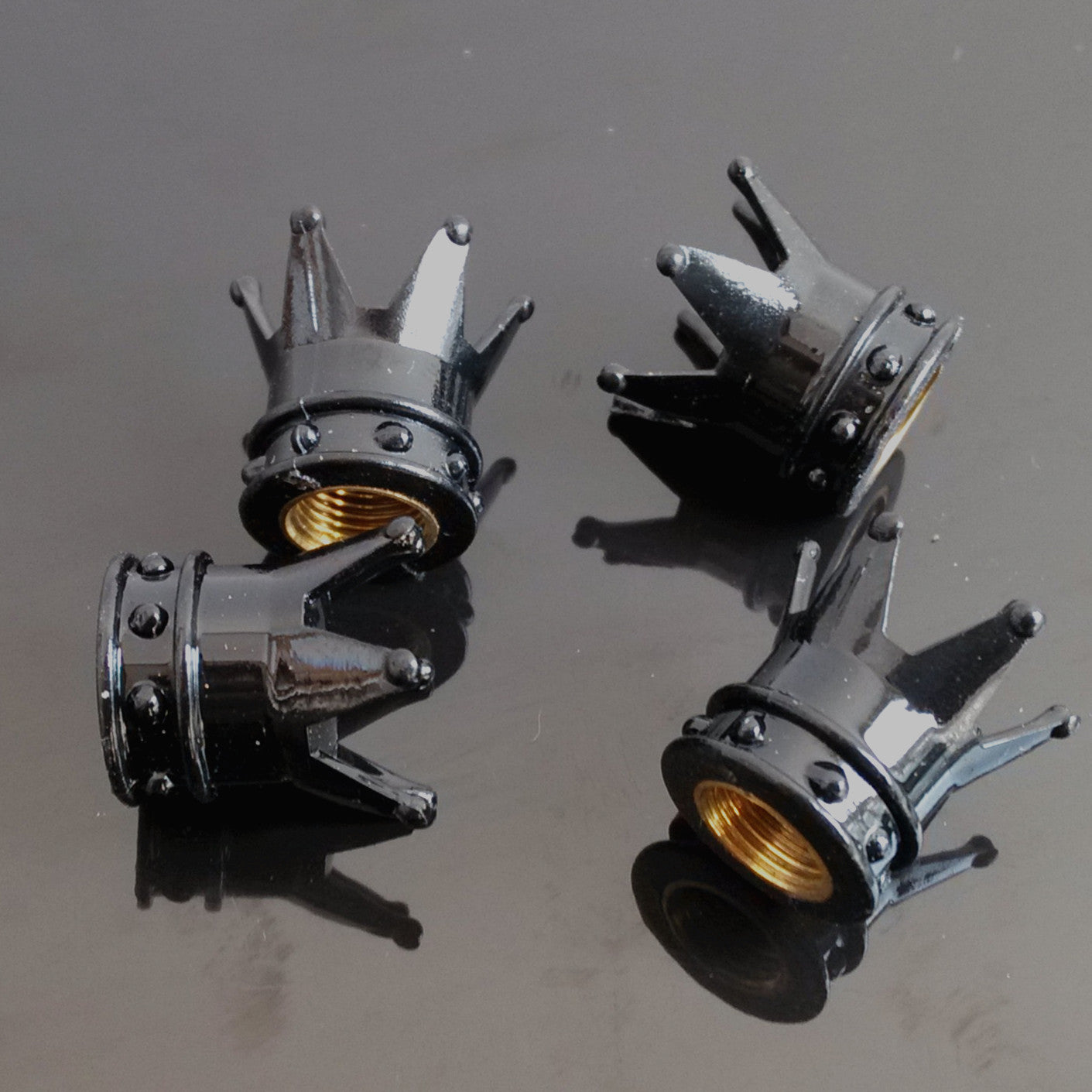 4x Black kings Crown Tyre Tire Wheel Valve Stems Air Dust Cover Cap