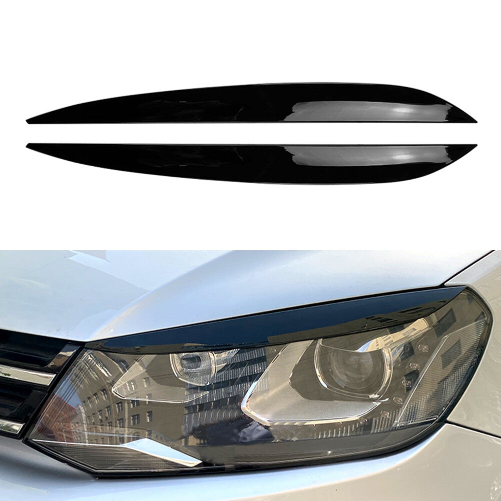 Fit for VW Touareg 2010-2018 2017 Glossy Black 2x Front Headlight Eyelid Trim Cover