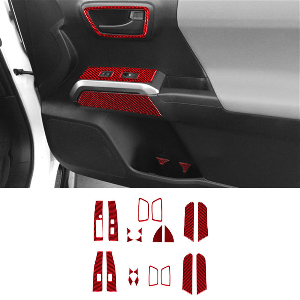 22Pcs Red Carbon Fiber Door Control Kit Cover Trim for Toyota Tacoma 2016-2021