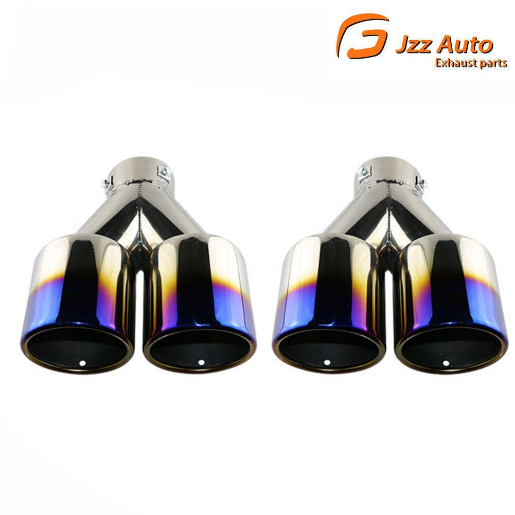 Universal 3'' Inlet 4'' outlet Exhaust Tips End Dual Muffler Tip Burnt Blue End