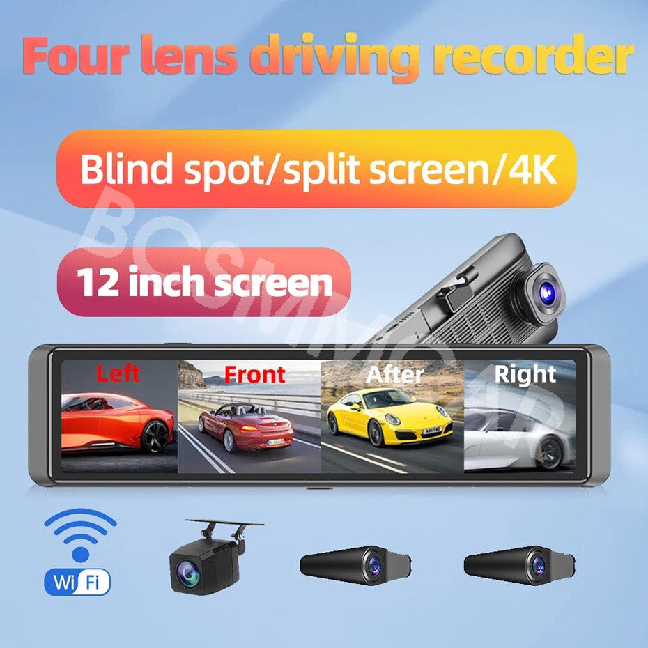 12in Car Backup Camera Mirror Dashcam Recorder Rear View Reverse Parking Monitor