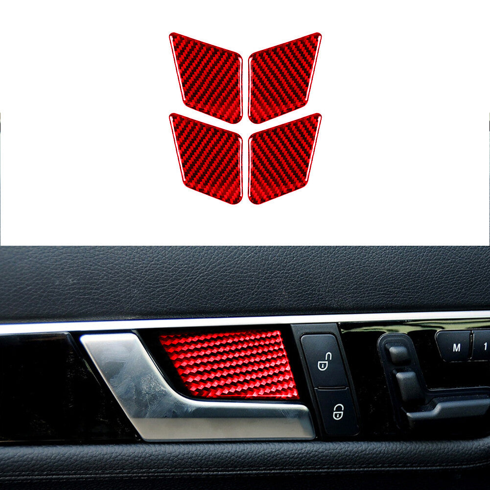 Red Carbon Fiber Door Handle Tray Trim for Mercedes-Benz C E-Class W204 2009-15