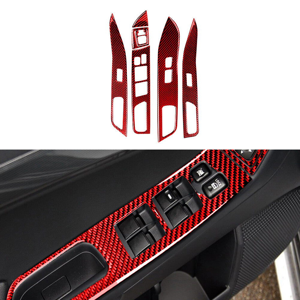 Red for Mitsubishi Lancer 2008-2015 Carbon Fiber Window Switch Panel Cover Trim