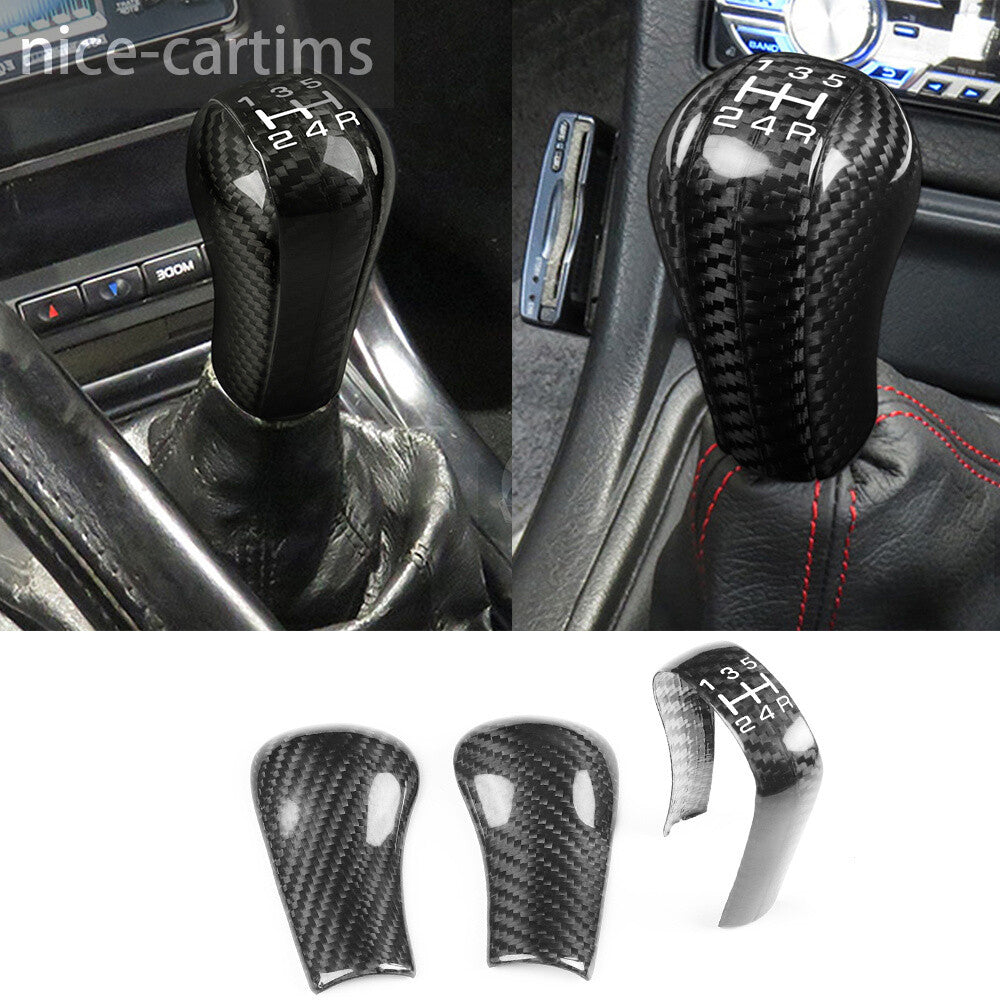 3Pcs Real Carbon Fiber Gear Shift Knob Panel Set Trim for Nissan GTR R32 R33 R34