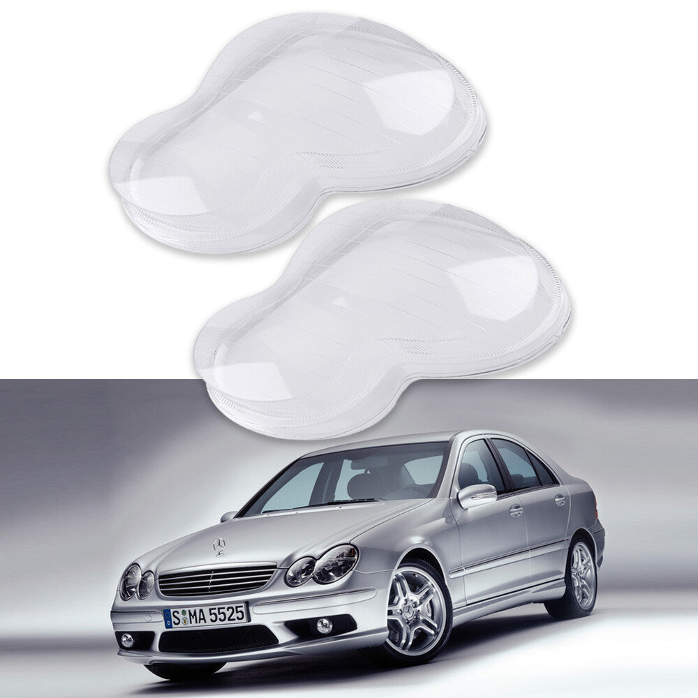 A pair of headlight lens plastic housing protective covers (L+R) suitable for Mercedes-Benz W203 C-Class 01-07