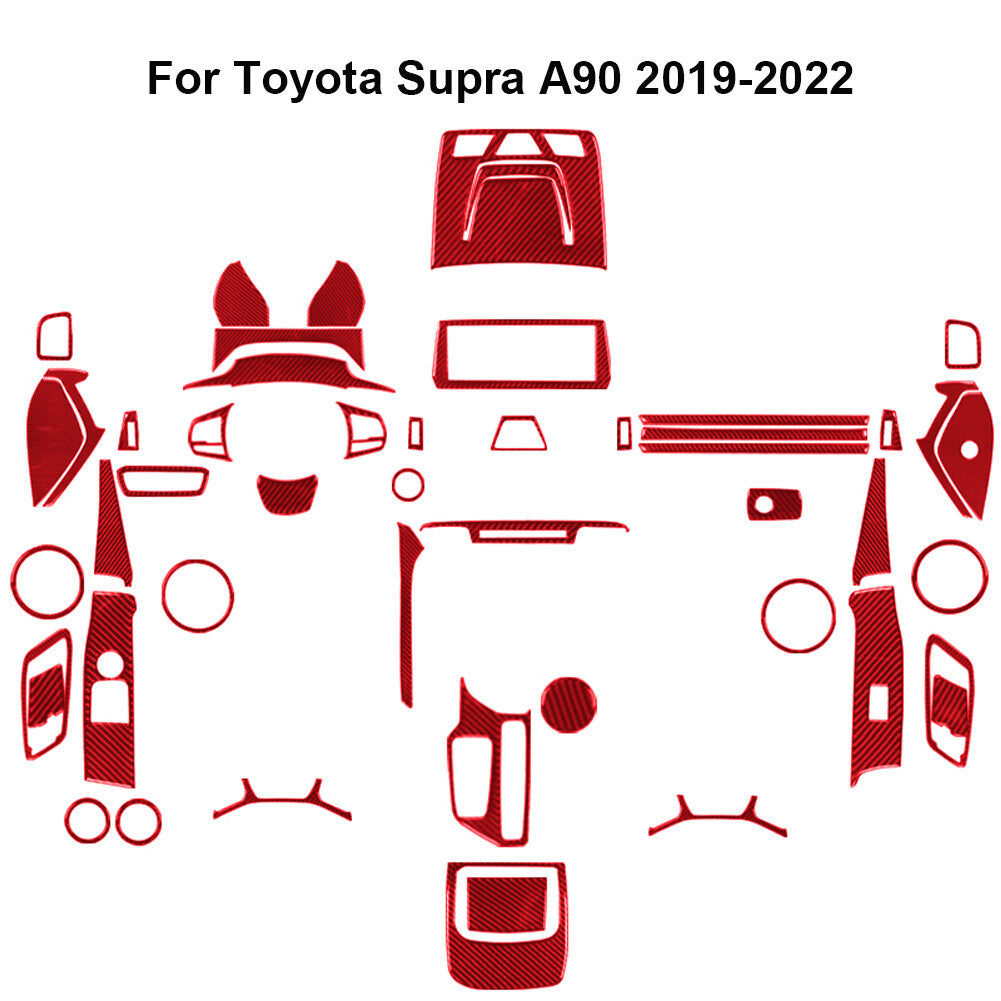 49x Red Carbon Fiber Interior Full Kit Cover Trim for Toyota Supra A90 2019-2022