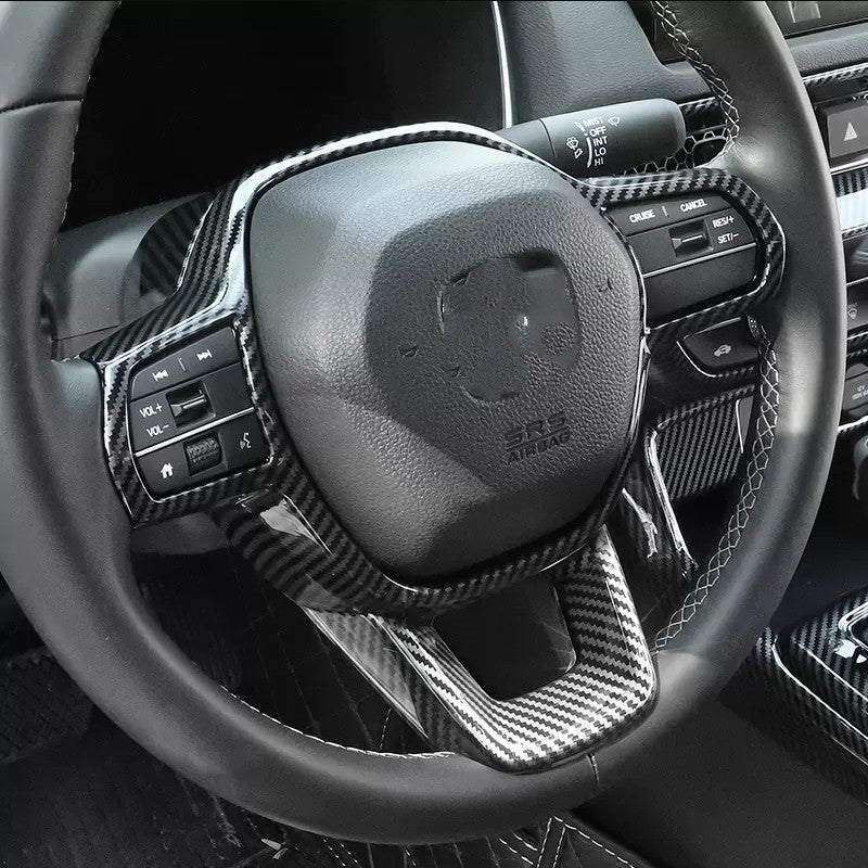 1Pcs for Honda for Civic 2022 2023 Carbon Fiber Front Steering Wheel Frame Trim