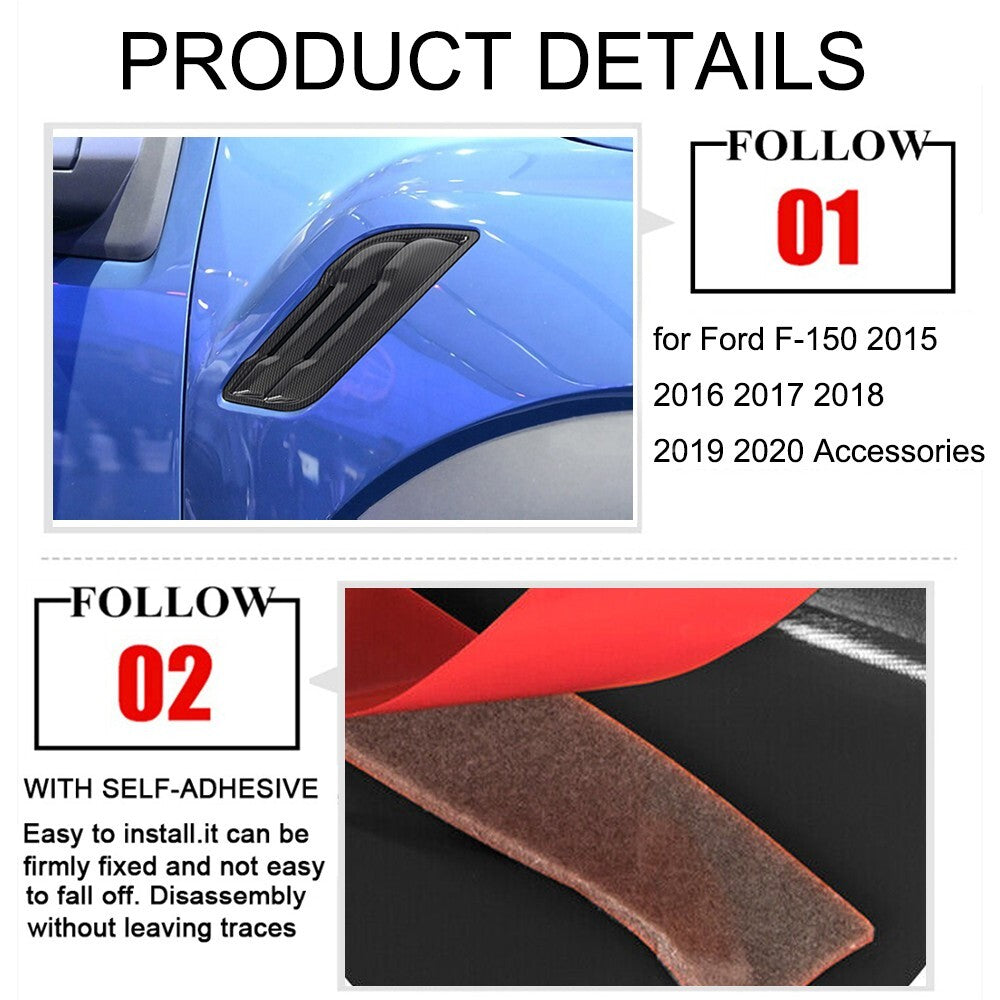 Carbon Fiber Side Fender Air Vent Outlet Cover Panel Trim for Ford F150 2015-20