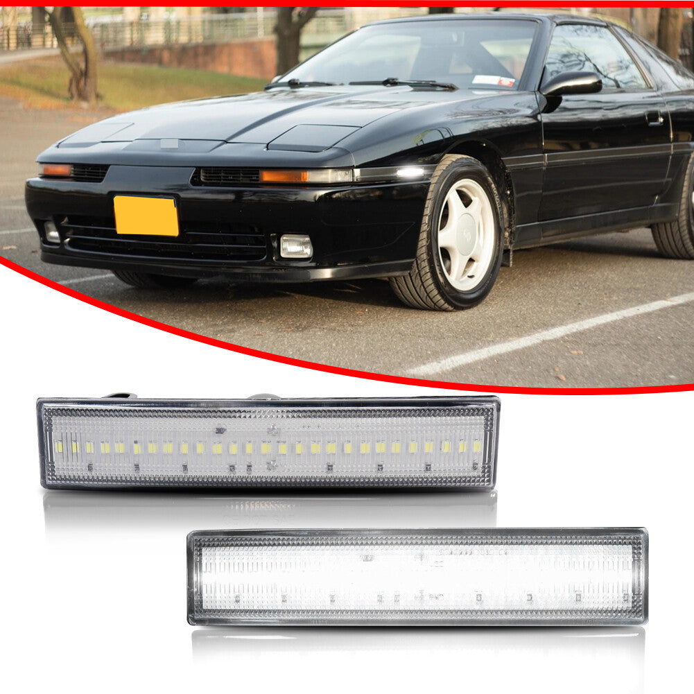 Suitable for 86-89 for Toyota Supra Celica, white LED front bumper side marker lights, one pair, clear.