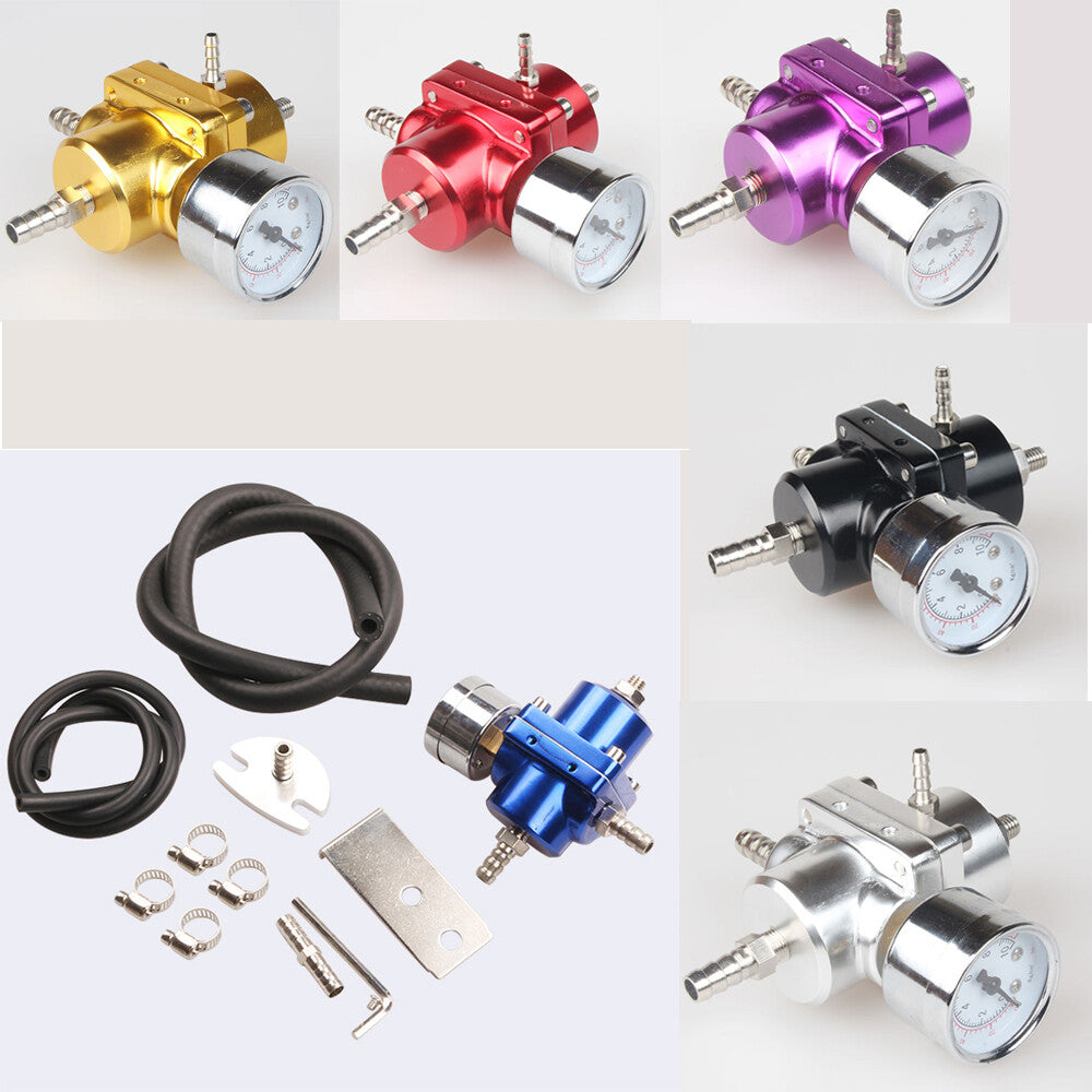 Adjustable fuel pressure regulator and instrument hose kit 0-140 PSI aluminum universal