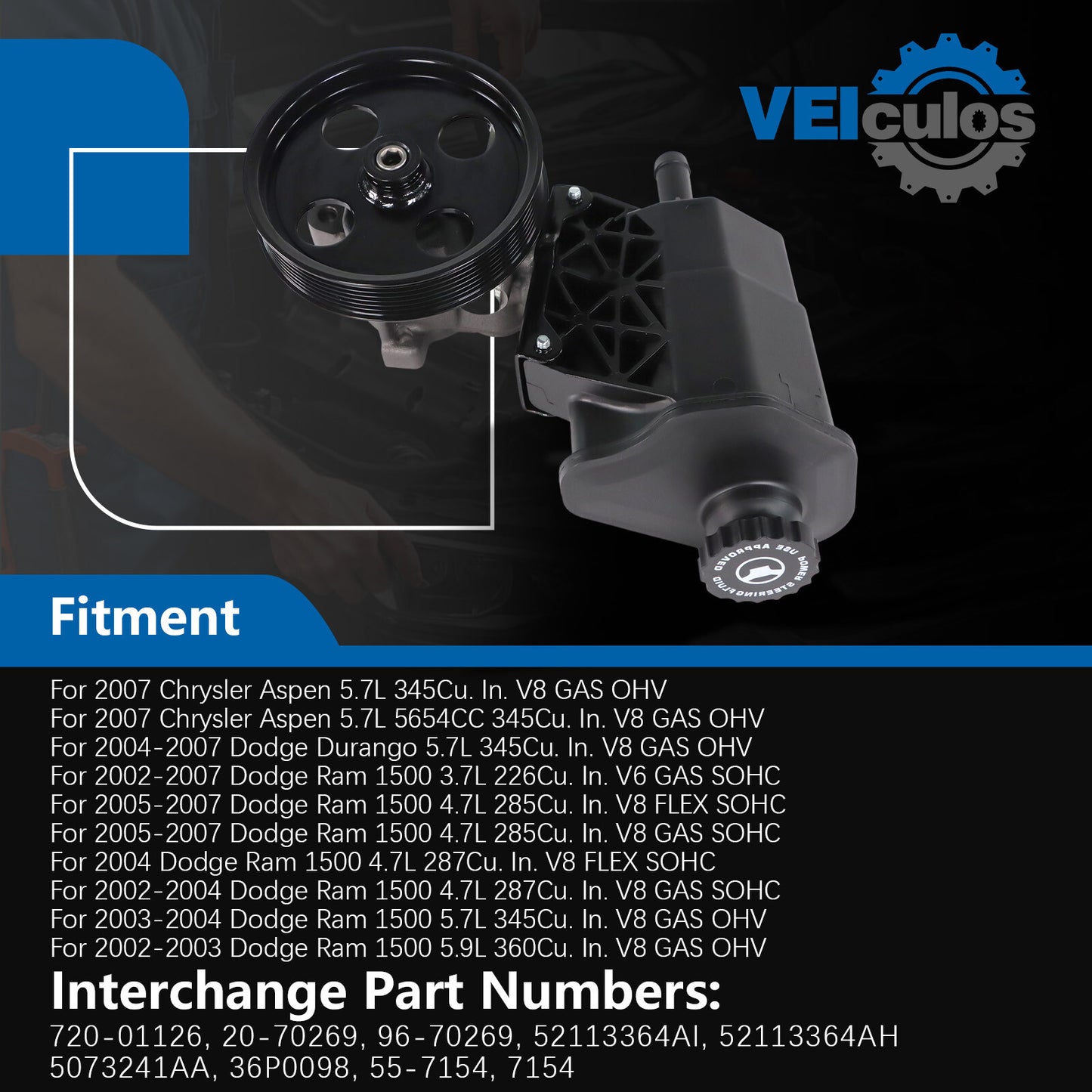 Power Steering Pump W/ Pulley  Reservoir For 2005-2007 for Dodge for Ram 1500 4.7L V8