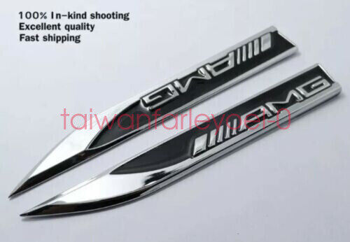 2x AMG for Mercedes Emblem Badge Side Sticker Wing Fender Metal A B C E S Class CLA