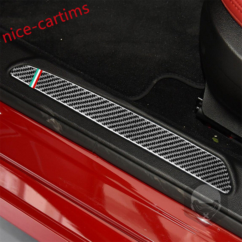 2¡ÁCarbon Fiber Door Sill Guards Scuff Panel Trim for Alfa Romeo Giulia 2017-2019