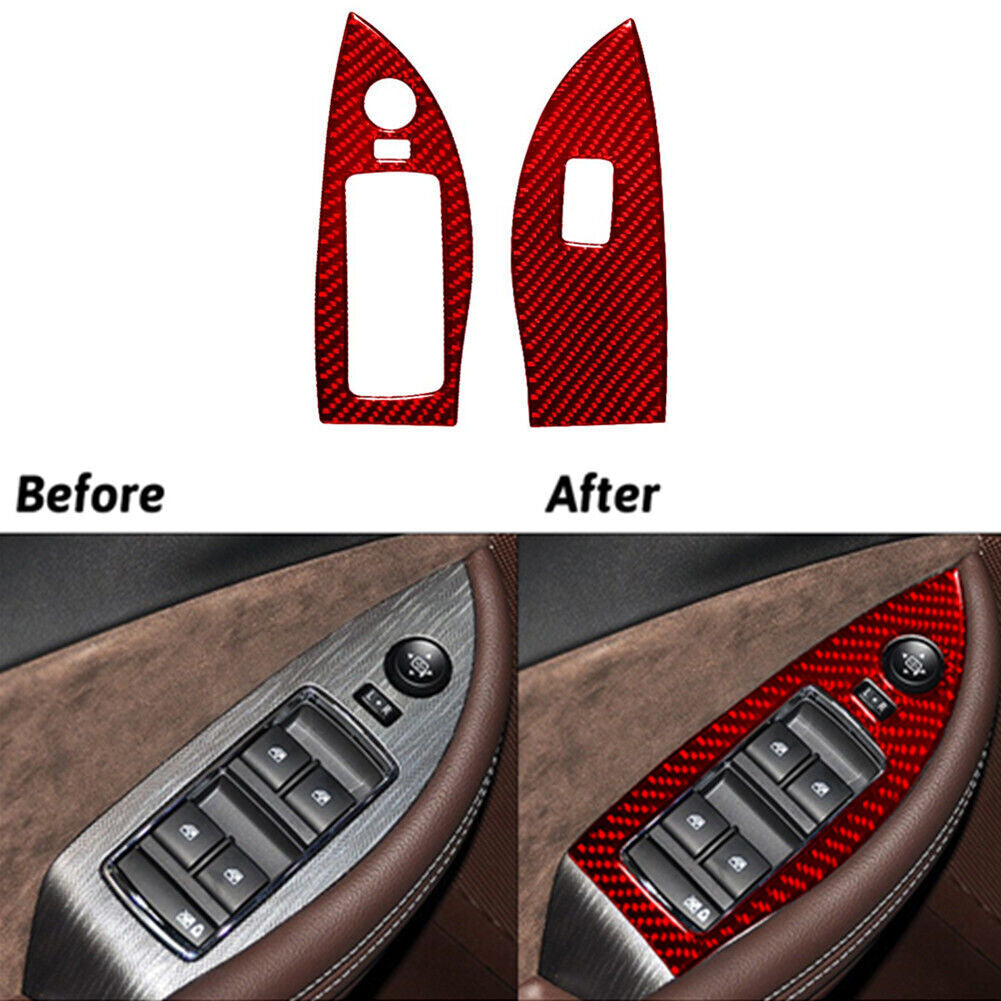 2Pcs Front Window Lift Trim Cover Red Carbon Fiber for Chevy Impala 2014-2020