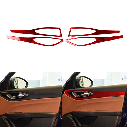 4Pcs Red Carbon Fiber Door Trim Panel Cover Trim for Alfa Romeo Giulia 2017-2019