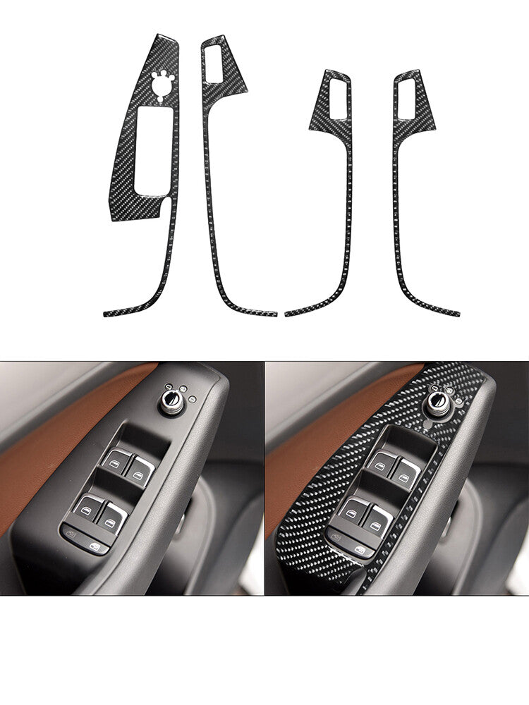 4Pcs Car Window Lift Button Trim Cover Decor Carbon Fiber for Audi Q5 2009-2017