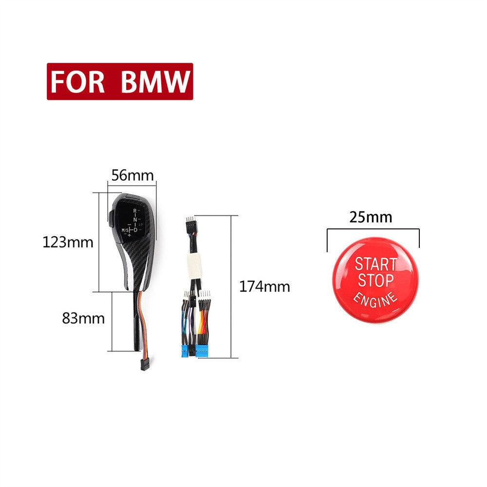 Carbon LED Gear Shift Knob Red Start Button Cover for BMW 5 Series E39 1997-2002