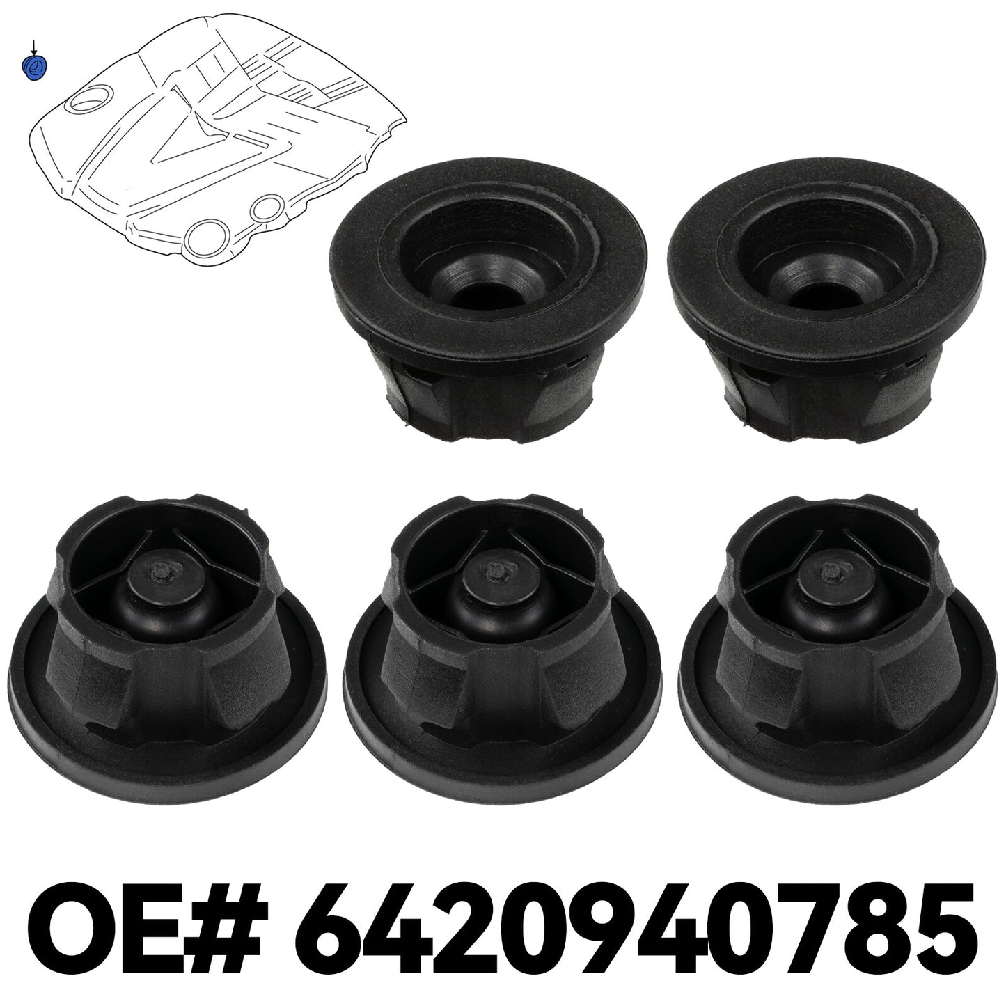 5x Engine Cover Mounting Rubber Grommet for Mercedes Benz Sprinter 906 Vito W639