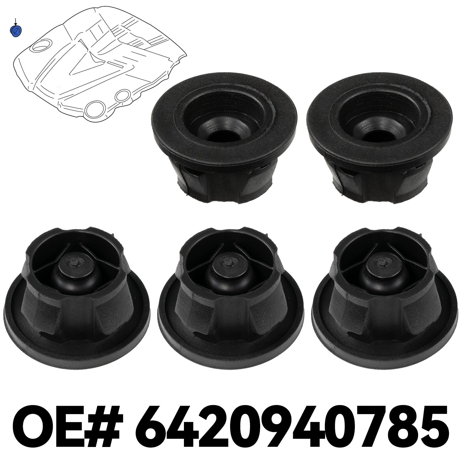 5x Engine Cover Mounting Rubber Grommet for Mercedes Benz Sprinter 906 Vito W639
