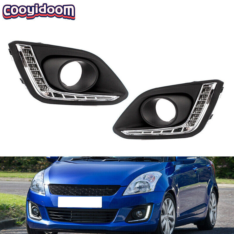 A pair of LED DRL daytime running light covers for Suzuki for Swift 2014, 2015, and 2016 models.