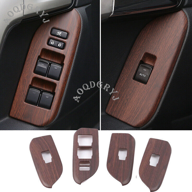 Wood Grain Glass Window Lift Panel Switch Cover Trim for Toyota Prado 2010-2021