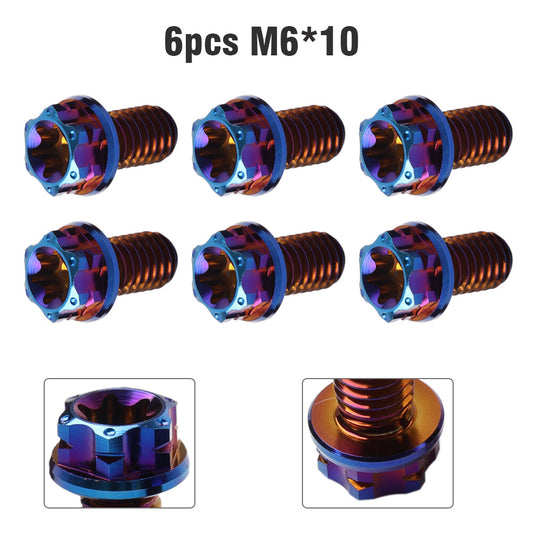 6pcs Bolts Torx Head Flange Screws M6x10mm For Motorcycle Bike Bicycle